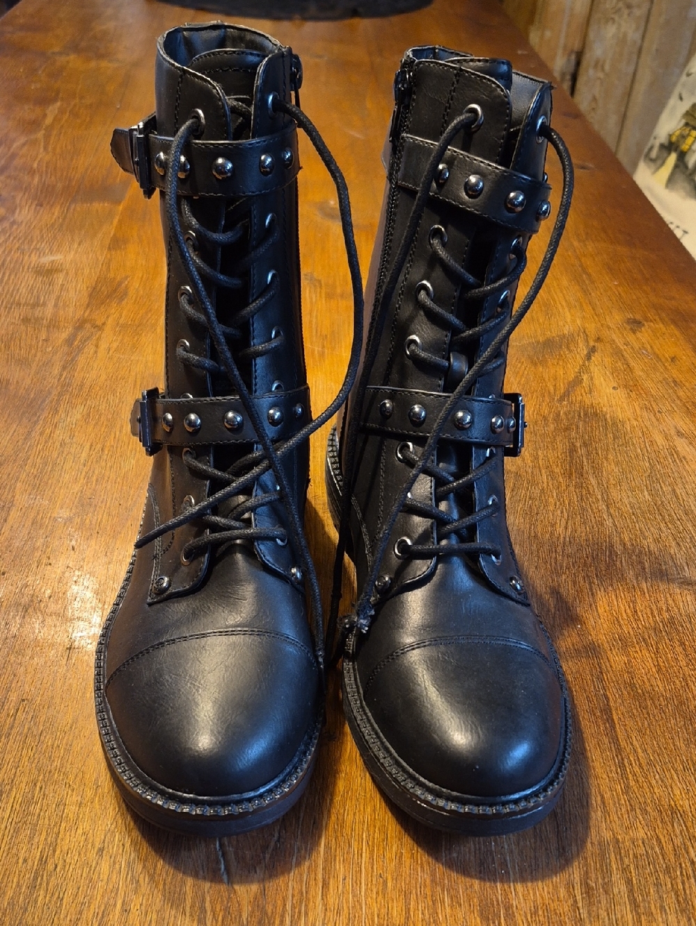 G by Guess Black Studded Lace-Up Combat Boots